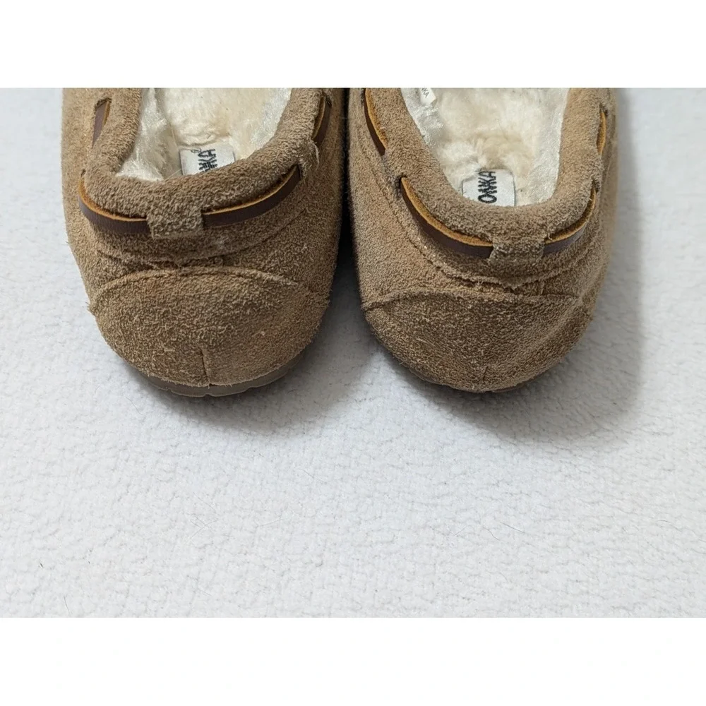 Minnetonka Moccasins Girls Suede Slippers Faux Fur Lined Kids Shoes Sz 12 Youth